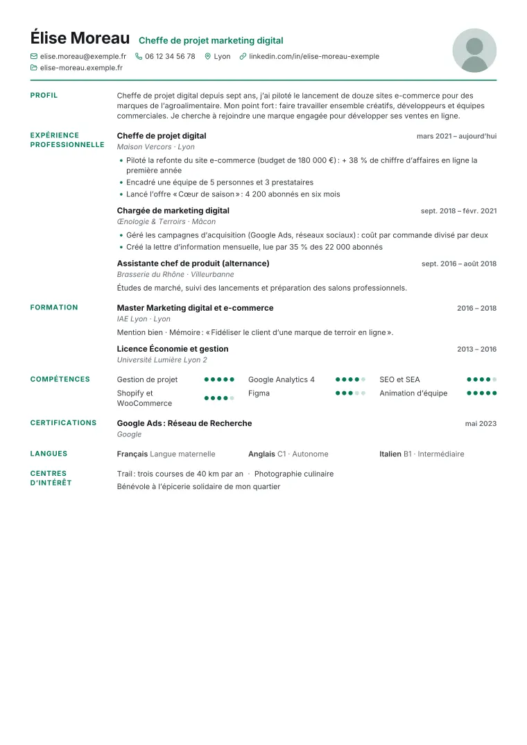 Aperçu du modèle de CV Compact une page