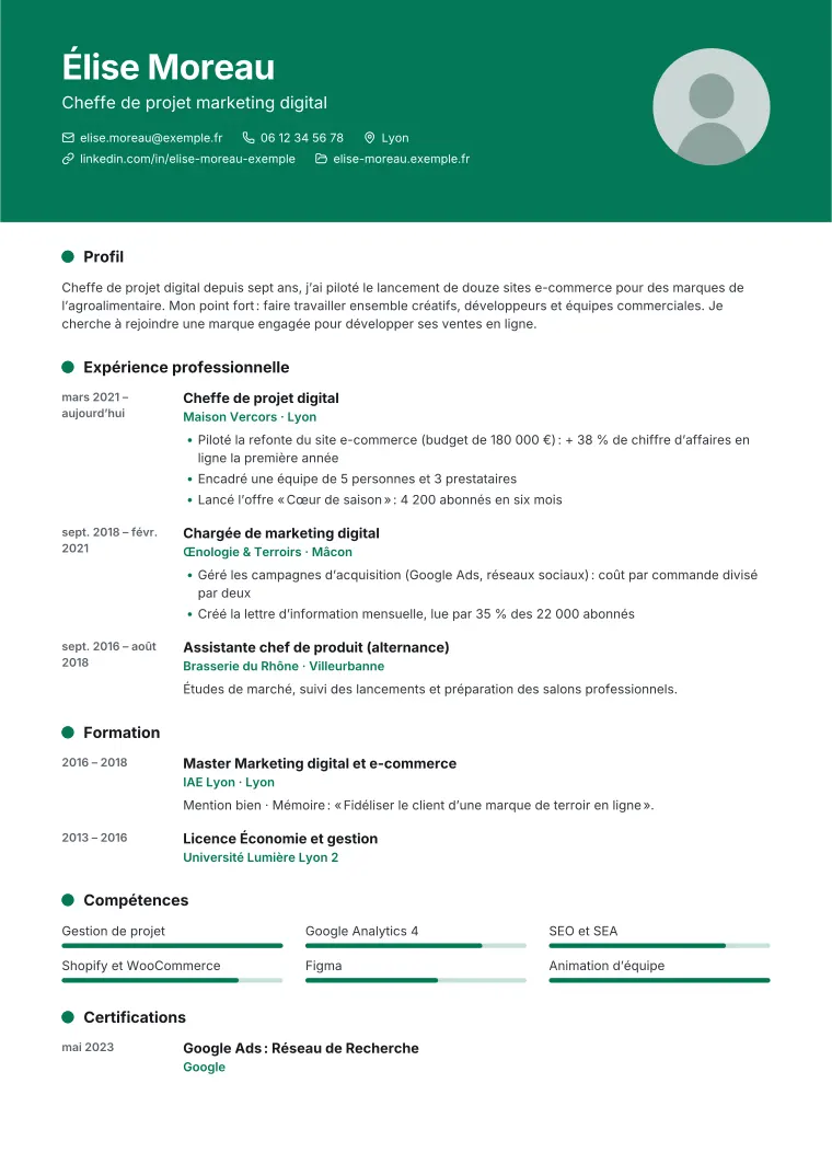 Aperçu du modèle de CV Moderne